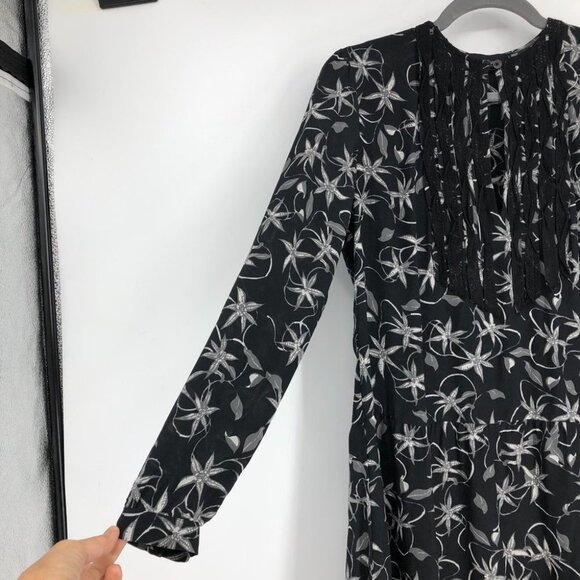 Zadig & Voltaire Dark Floral Remus Print Drop-Waist Silk  Long Sleeve Dress S - Picture 8 of 16